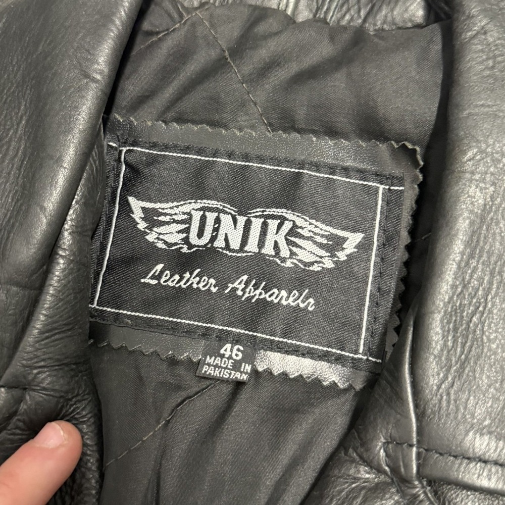 UNIK Leather Apparel Motorcycle Jacket Mens Size 46 Black Excellent Biker Moto - Picture 3 of 8